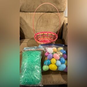 Colorful Easter Basket with Eggs and Grass